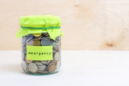 jar of coins labelled 'emergency'