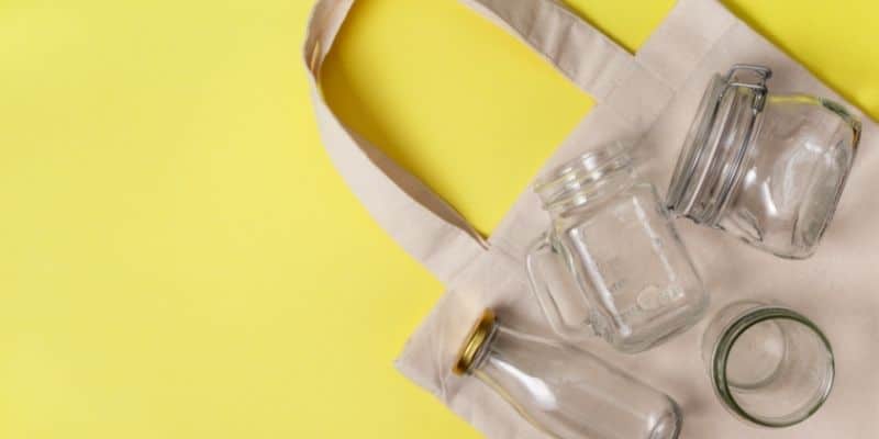 tote bag and empty glass jars